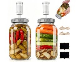 Inmaakpot - Weckpotten - Glazen Fermentatiepot - 2 Stucks - 2000ml - Automatisch Ontluchtingsventiel - Luchtdicht & Vershoudend - Transparant & Vaatwasserbestendig - Voor Wijn, Groente & Fruit