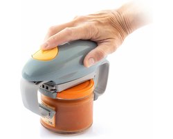 InnovaGoods - Elektrische Potten- en Bokaalopener | Handsfree Gebruik | Automatische Uitschakeling | Aanpasbaar voor Verschillende Maten | Ideaal voor Senioren, Grijs/Oranje, Kunststof