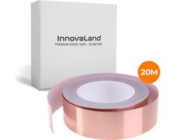 InnovaLand – Kopertape – 20 Meter – 2,5 cm Breed – Geleidende Koperfolie – Klussen, Tuin & Hobby – EMI Afscherming