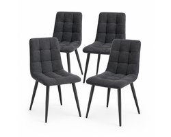 Innovastore Eetkamerstoelen - Eetkamerstoel - Eettafelstoel - Stoel - Gestoffeerde stoelen - Set van 4 - Fluweel - Grijs