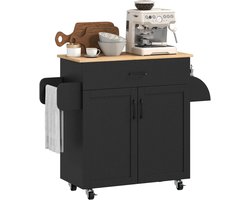 Innovastore Keukeneiland - Keukenkast - Dressoir - Organizer - Kast - Keukenblok - Opslagkast - Houtenwerkblad - Hout - Zwart