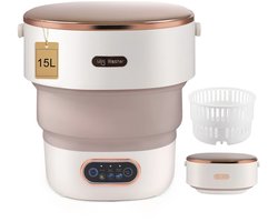 Innovastore Mini-wasmachine - Kleine Wasmachine - Campingwasmachine - Centrifuge - Opvouwbaar - 32,5 x 32 x 32,5 cm - Roze/Creme