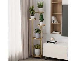 Innovastore Plantenstandaard - Plantenrek - Plantentafel - Kamerplanten - Bloemenstandaard - 5 niveaus - Metaal - Goud
