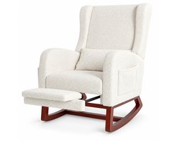 Innovastore Schommelstoel - Relaxstoel - Fauteuil - Voedingsstoel - Comfortabele stoel - met intrekbare voetensteun - Teddyfleece - Wit