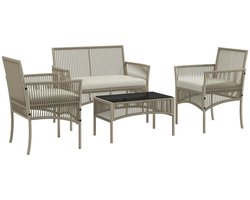 Innovastore Tuinmeubelset - Tuinmeubelen - Zitgroep - Tuinmeubilair - Loungeset - Tuinset - Rotantuinset - 4delig - Khaki