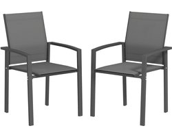Innovastore Tuinstoelen - Tuinstoelen stapelbaar - Terrasstoel - Tuinmeubilair - Buitenstoelen - 2 stuks - Donkergrijs -