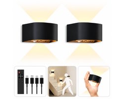 Innovastore Wandlamp - Muurlamp - Lamp - Up-Down verlichting - Bewegingssensor - Draadloos - LED - Binnen - 2 stuks - Zwart