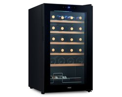 Innovastore Wijnkoelkast - Wijnklimaatkast - Wijnkoeler - Koelkast - 24 flessen - Vrijstaande wijnkoelkast - Houtenplanken - Zwart