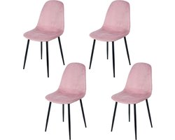 "INOUI" - Set van 4 stoelen in roze fluweel, met zwart metalen onderstel