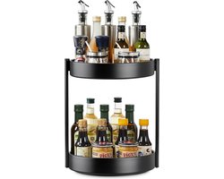 Inovra ® 2-laags draaiplateau-organizer, 25,8 cm keukenorganizer, draaiplateau voor keuken, koelkast, voorraadkast, kast, badkamer, metaal koolstofstaal, zwart