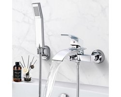 Inovra - Badkraan met douche voor badkuip - Chroom badmengkraan met drukknop - Massief messing armatuur met handdouchehouder