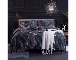 Inovra ® Beddengoed 155 x 220 cm Bloemenmotief Bladeren Microvezel Dekbedovertrekset Plantenmotief Strepen Omkeerbaar Beddengoed met Kussensloop 80 x 80 cm en Rits