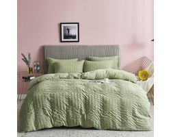 Inovra ® Beddengoed 220 x 240 cm 3-delige groene reliëfstrepen textuur beddengoedsets effen geborsteld microvezel zacht dekbedovertrek met rits en 2 kussenslopen 80 x 80 cm