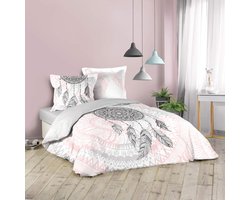 Inovra ® Beddengoed Set met Namaste Ontwerp in Zachtroze Kleur, 3-Delig, 240 x 220 cm