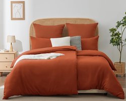 Inovra ® Beddengoed Set van Microvezel in Terracotta Kleur met Rits en Hoeslaken 135 x 200 cm