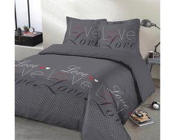 Inovra ® Beddengoedset in Antraciet Liefde Ontwerp - Compleet met Dekbedovertrek en Kussenslopen