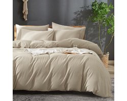 Inovra ® Beddengoedset van Katoen en Linnen in Effen Beige en Khaki voor Eenpersoonsbed