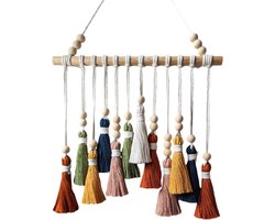 Inovra ® Boho Chic Macramé Wanddecoratie met Houten Kralen en Franje voor Elke Ruimte