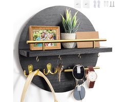 Inovra ® Decoratieve Houten Sleutelhouder met Plank en Vintage Uitstraling voor aan de Muur