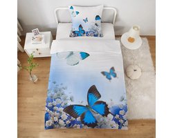 Inovra ® Dekbedovertrek 140 x 200 cm vlinderbloemen meisjes met kussensloop 65 x 65 cm eenpersoonsbed linnen microvezel volwassenen 3D-geprint cadeau voor feest en