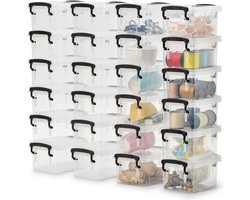 Inovra ® Doorzichtige opbergdoos van 30 ml met deksel, 24 stuks stapelbare transparante plastic opslagcontainers Plastic box-organizer met handvatten en sluitclips