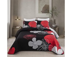 Inovra ® Elegante Rood Gebloemde Bedsprei 220 x 240 cm met Kussenslopen