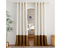 Inovra ® Extra Lange Linnen Gordijnen met Oogjes voor Slaapkamer en Woonkamer, Licht Beige en Brons, 260 x 140 cm, Set van 2