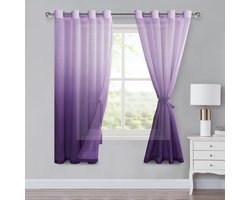 Inovra ® Golvende Ombre Gordijnen voor Slaapkamer en Woonkamer met Handige Ophangringen - Set van 2, Lila 175xB140cm
