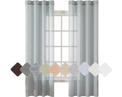 Inovra ® Gordijnen Set van 2 Stuks, Lichte Transparante Linnen Look met Oogjes voor Woonkamer en Slaapkamer 140 x 175 cmd