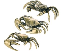 Inovra ® Goudkleurige Messing Krab Sculpturen Set van 3 voor Feng Shui en Decoratie