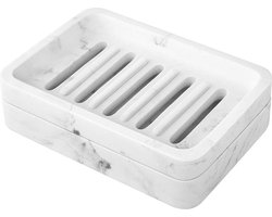 Inovra ® Hars zeephouder, dubbele laag zeepbakje, snel drogende zeepbakje met verwijderbare afvoercontainer, zeephouder voor keuken, badkamer, douche, wit marmer