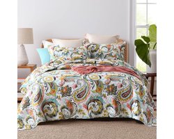 Inovra ® Katoenen sprei Quiltsets Omkeerbare spreien Dekbedden Vintage Boheemse Patchwork Bedsprei (Witte Paisley Bloemen, Kingsize)