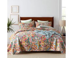 Inovra ® Katoenen sprei Quiltsets Omkeerbare spreiensets Dekbedden Vintage Boheemse Patchwork Bedsprei (Geel Rood Paisley Bloemen, Kingsize)