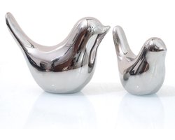 Inovra ® Moderne Decoratieve Vogelbeeldjes voor Woonkamer en Kantoor, Set van 2 Zilverkleurige Vogels