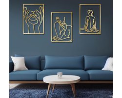 Inovra ® Moderne Gouden Metalen Wanddecoratie voor Stijlvolle Interieurs, Abstracte Vrouwelijke Kunst