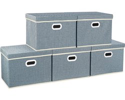 Inovra ® Opvouwbare Opslagdozen met Deksel voor Woonkamer, Slaapkamer en Kantoor - Set van 5 - Blauw