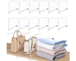 Inovra Plus - Doorzichtige Acryl Plankverdelers - Set van 12 stuks - Kledingkast Organisatie - Verstelbaar en Multifunctioneel - Voor Slaapkamer en Keuken - Boekenkast Accessoires