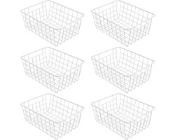 Inovra Plus - Draad Opbergmanden Set van 6 - Wit - 28 x 22 x 12 cm - Voorraadkast Organizer - Opbergbak voor Badkamer en Kantoor - Vriezer en Koelkast Organizer
