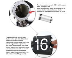 Inovra Plus - Flip Klok Eenvoudig Af te Lezen 24 Uur Automatische Klok Houten Basis Retro Klok Mechanisch voor Woonkamer & Studie (ZWART)