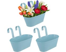 Inovra Plus - Hangende bloempotten voor balkon en tuin - Set van 3 stuks - Blauwe muurdecoratie - Met afneembare haken - Afmeting 28 x 13 x 12 cm - Geschikt voor reling - Woondecoratie voor tuin