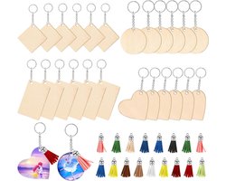 Inovra Plus - Houten sleutelhangers set van 96 stuks voor doe-het-zelf decoraties - Ruw hout rechthoekig gepersonaliseerd - Inclusief blanco etiketten en gravure