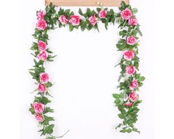 Inovra Plus - Kunstmatige Bloem Opknoping Rose Krans (15 ft) - Rose Rood - Decoratie voor Thuis en Kantoor - Bruiloft en Tuin Decor - Craft Art - Boog Arrangement - AVAVM 2 Pack