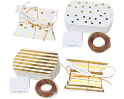 Inovra Plus - Kussen Papier Snoep Dozen - Bruiloft Gunst Dozen - Kleine Geschenkdoos - Gestreepte Stippen - Partij Geschenkdoos Voor Verjaardag en Kerstfeest - Goud - Set van 40 Stuks