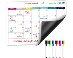 Inovra Plus - Magnetisch Whiteboard Kalender - Herbruikbaar voor Muur Koelkast etc. - Met 6 Kleurrijke Pennen Wisbaar & Magnetisch - 37 x 28 cm