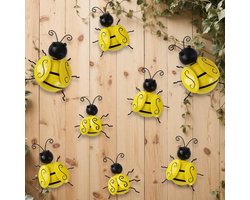 Inovra Plus - Metalen bijen tuindecoraties voor buiten - Set van 8 stuks - Bijen tuinornamenten - Hommel Wall Art 3D sculptuur - Tuindecoratie van ijzer - Bijensculpturen voor omheining - Huis, achtertuin en gazon