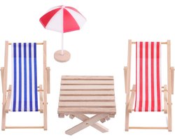 Inovra Plus - Miniatuur poppenhuis strandstoel 4 stuks voor buiten decoratie 1:12 - dubbele stoelen paraplu tafel - perfecte accessoires