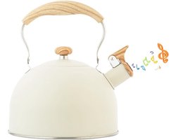 Inovra Plus - Roestvrijstalen Fluitketel Waterketel 25 L met Houten Handvat voor Camping en Keuken - Retro Design - Inductie en Gasfornuis Geschikt - Buitengebruik - Houtkachel Compatibel