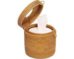 Inovra Plus - Ronde rieten tissuedoos houder voor gezichtsweefsel - Decoratieve navulbare dispenser voor thuis - Tissue cover voor kantoor en keuken