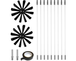 Inovra Plus - Schoorsteenborstelset met 9 flexibele stangen en reinigingsset voor open haard - Effectieve reiniging van haard en schoorsteen