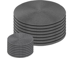 Inovra Plus - Set van 16 ronde placemats en onderzetters - 38 cm en 18 cm - geweven tafelmatten - voor keuken en eettafel - thuis en restaurant - Duurzame tafelaccessoires.